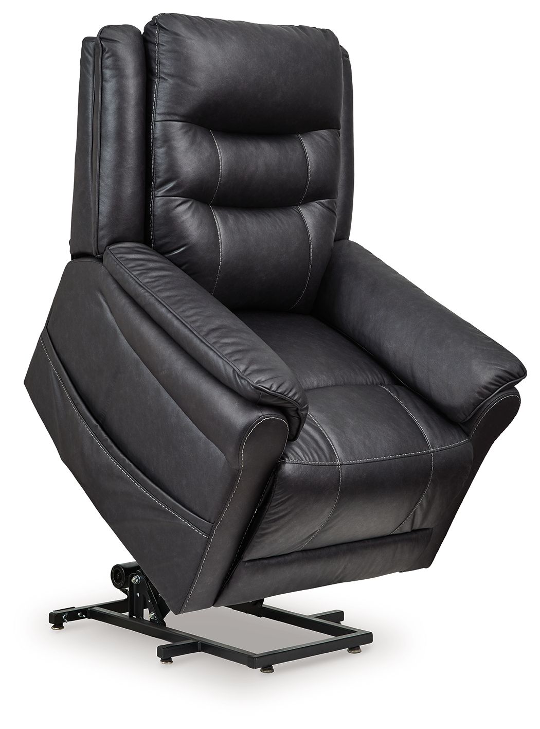 Signature Design by Ashley Oatman Power Lift Recliner in plush fabric with padded armrests and adjustable recline.