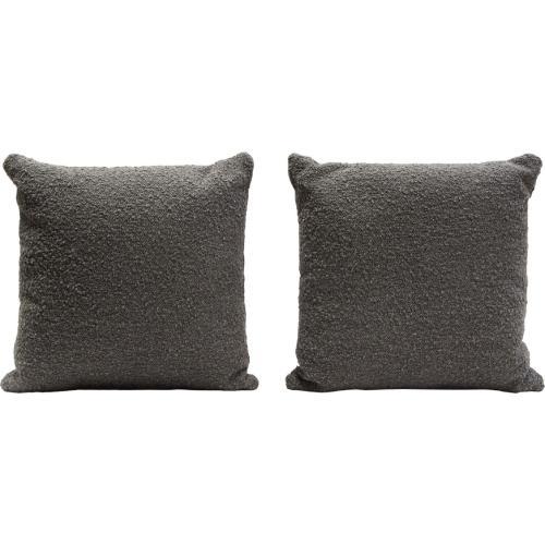 Set of (2) 16" Square Accent Pillows in Charcoal Boucle Textured Fabric