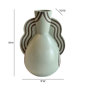 Earthenware - Line Art Wavy Vase - Sage Green - R&R Furniture Gallery (Fountain Valley, CA)