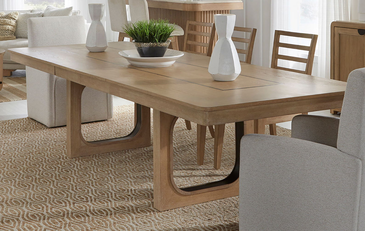 Escape - Dining Rectangular Table With Console And 8 Caster Chairs - Glazed Natural Oak Black Metal Trim