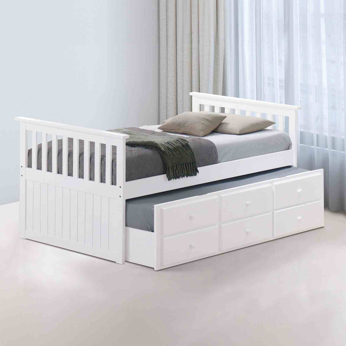 Clemens - Twin Captain Bed w/ Trundle, White