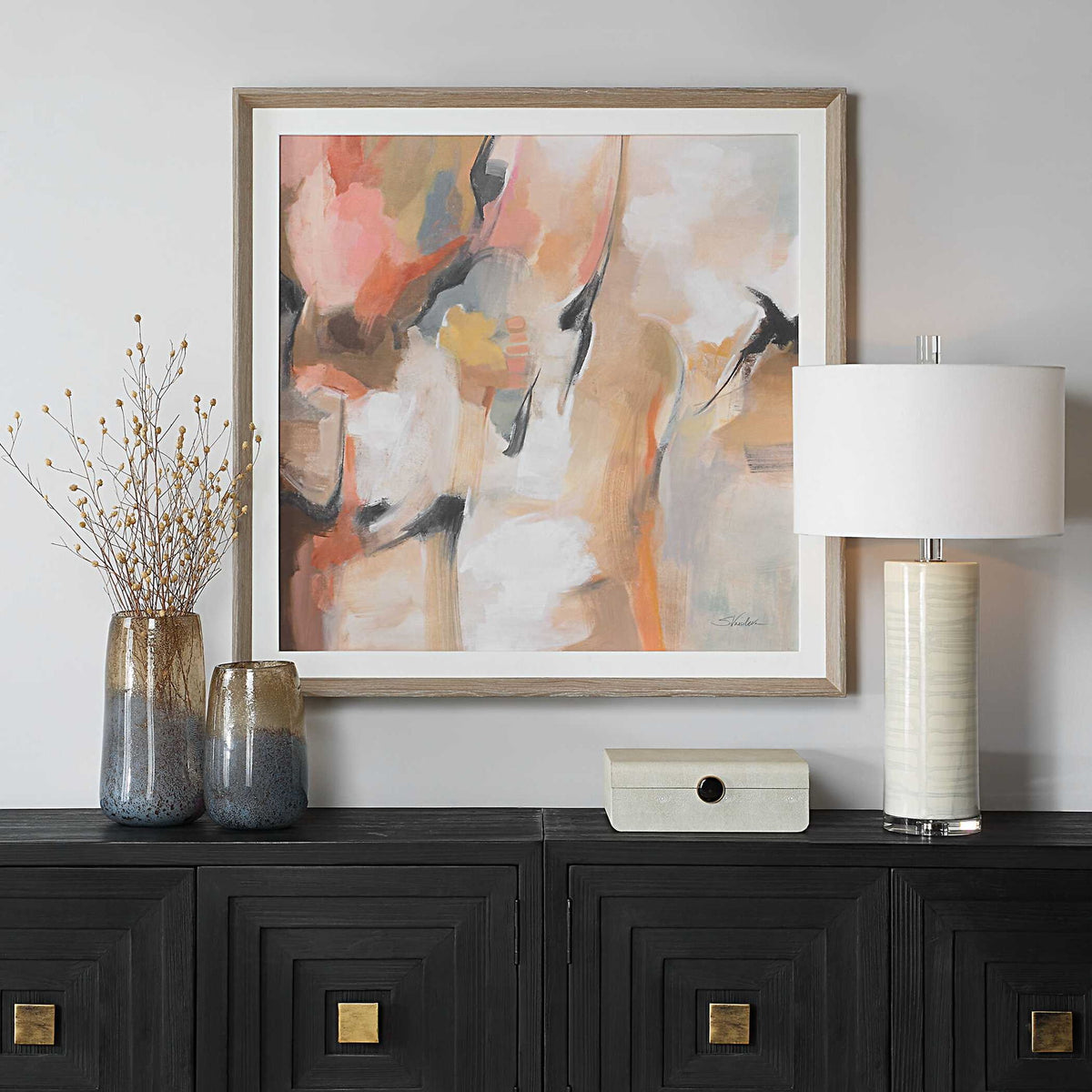Uphill - Framed Abstract Print - Light Brown