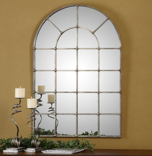 Uttermost Barwell Arch Pearl Silver wall mirror with an elegant arched design and silver finish, suitable for modern interior decor.