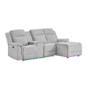 Ian - Power Reclining Chaise With LED Lighting, Pushback Design - Gray