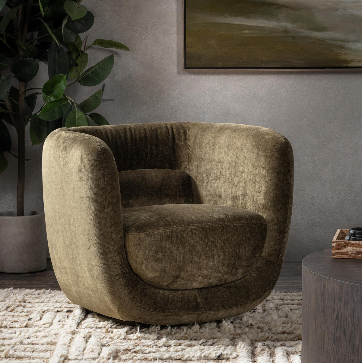 Nico - Upholstered Swivel Chair - Olive Green - R&R Furniture Gallery (Fountain Valley, CA)