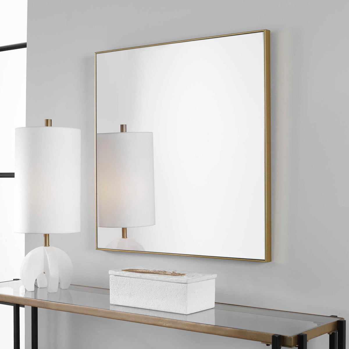 Uttermost Alexo square wall mirror with sleek frame, showcasing modern design and reflective glass for stylish home decor.