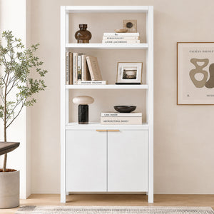 Modern Tall Storage Bookcase Cabinet With 2 Open Shelves & Double Doors