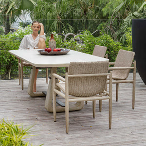 Circa - Concrete Outdoor Dining Table - White / Woodtone