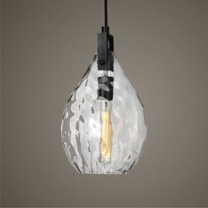 Uttermost Campester 1 Light Watered Glass Mini Pendant in Pearl Silver, showcasing elegant pendant lighting with a textured glass shade.