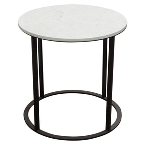 Surface Round End Table w/ Engineered Marble Top & Black Powder Coated Metal Base by Diamond Sofa