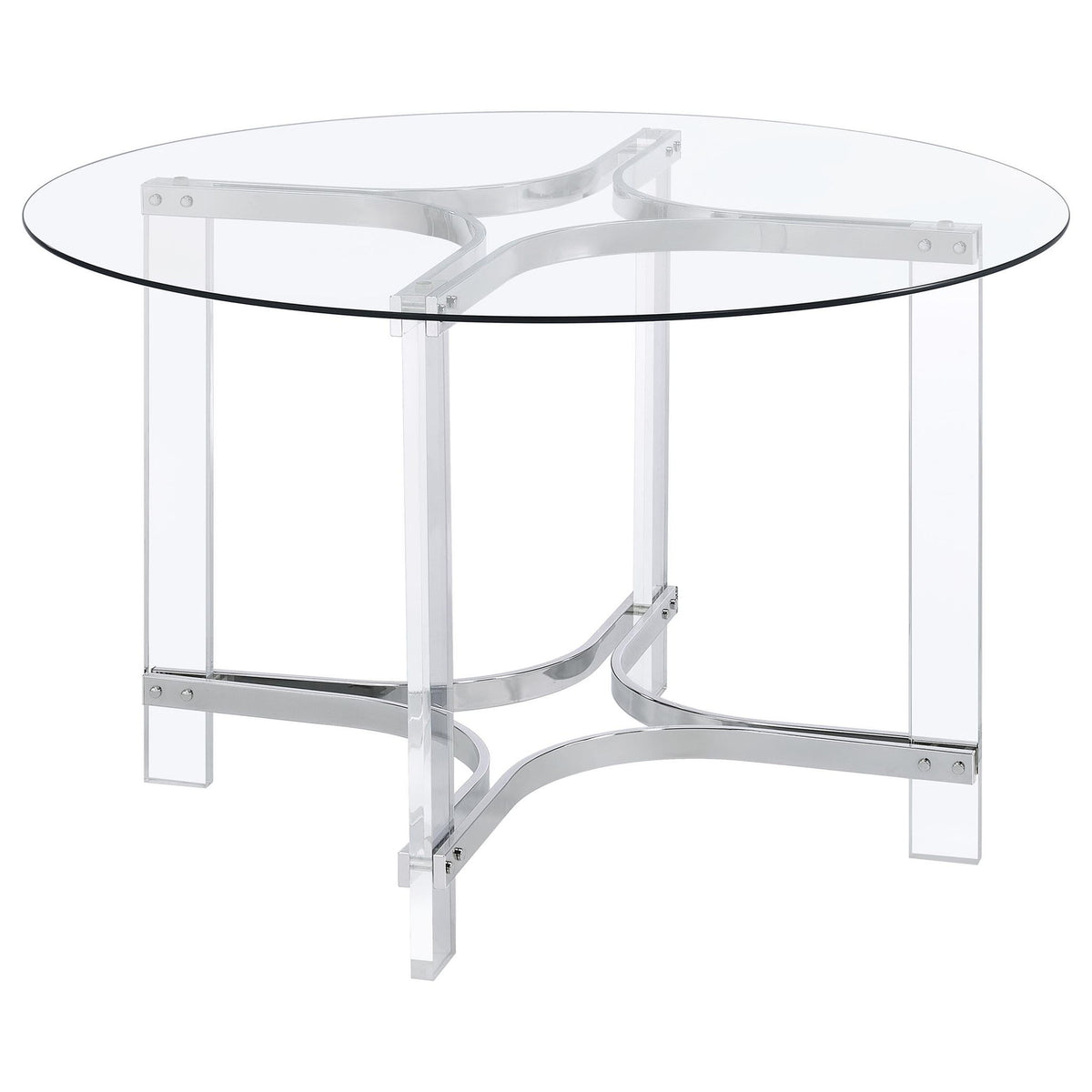 Keeling 47-inch Round Glass Top Acrylic Dining Table Chrome