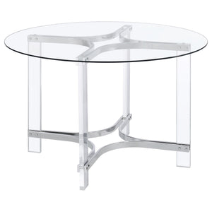 Keeling 47-inch Round Glass Top Acrylic Dining Table Chrome