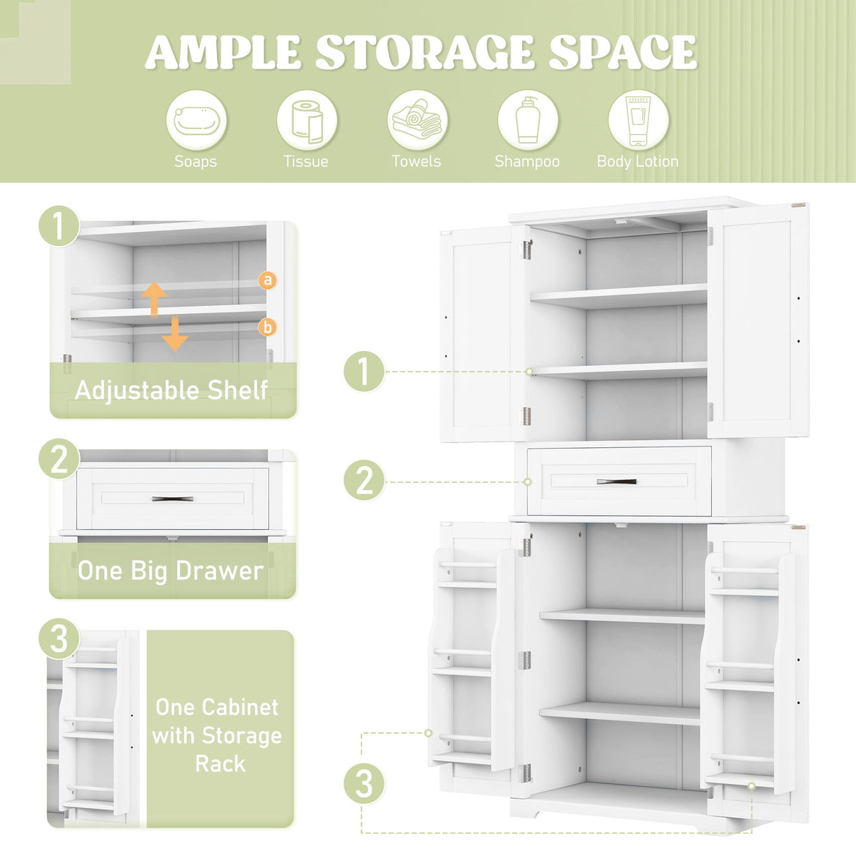 Bathroom Storage Cabinet With Drawer And Adjustable Shelf