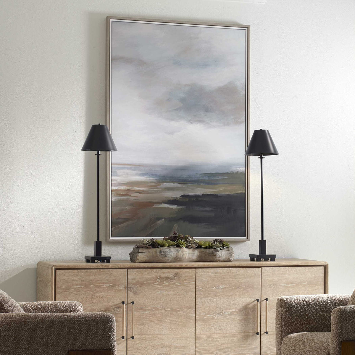 Lowlands - Framed Landscape Print - Black / Blue / Brown / Orange / White / Yellow