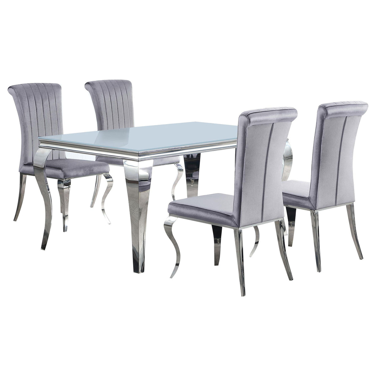 Carone 5-piece 61-inch Rectangular White Glass Dining Set Grey