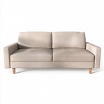 Beige 3-seat US Pride stationary sofa with removable cushions, showcasing plush upholstery and comfortable seating.