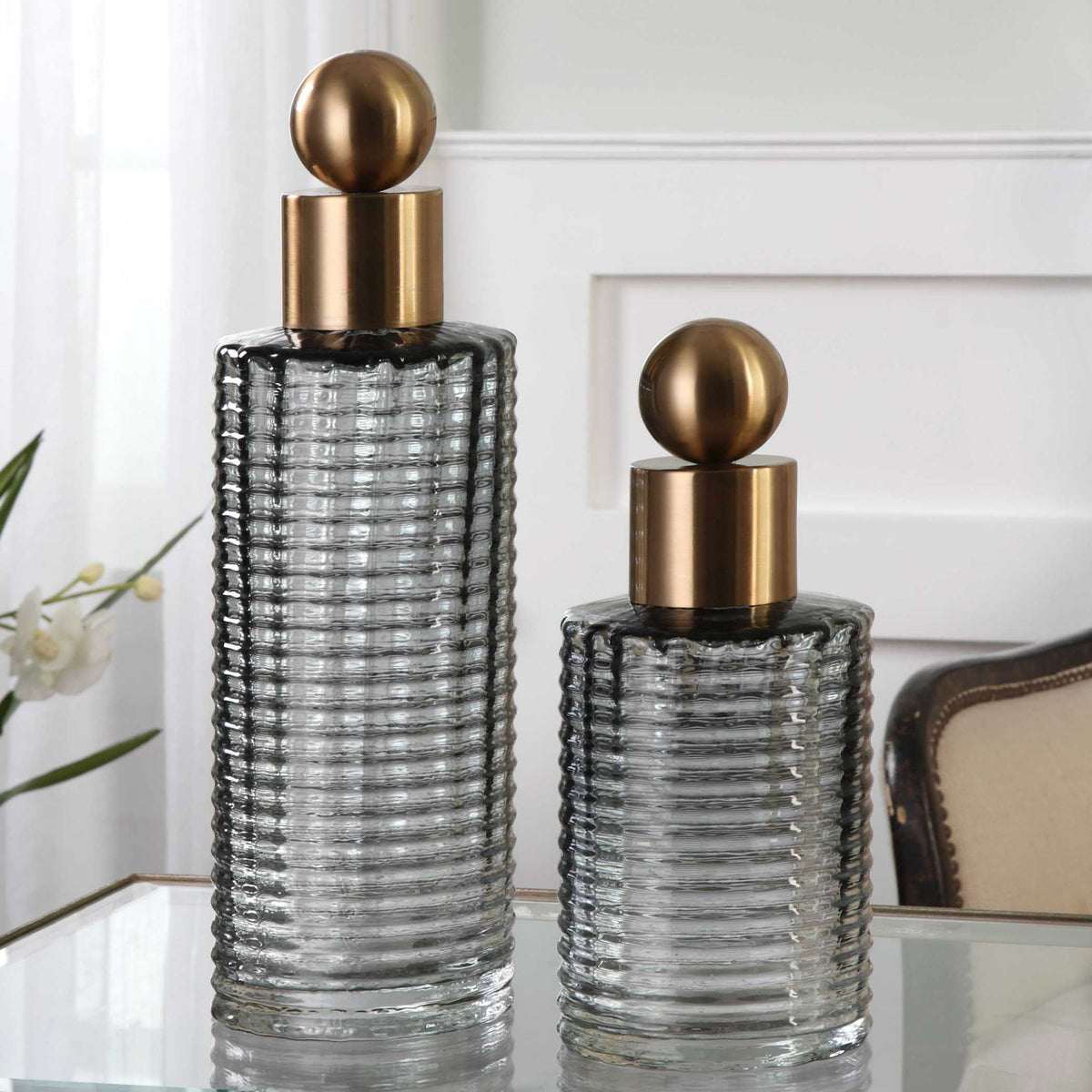 Renato - Bottles (Set of 2) - Black / Brass / Gray