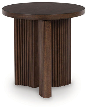 Korestone - Round End Table - Dark Brown - R&R Furniture Gallery (Fountain Valley, CA)