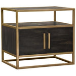 Empire 2-Door End Table in Dark Brown Veneer w/ Hand brushed Gold Metal Frame