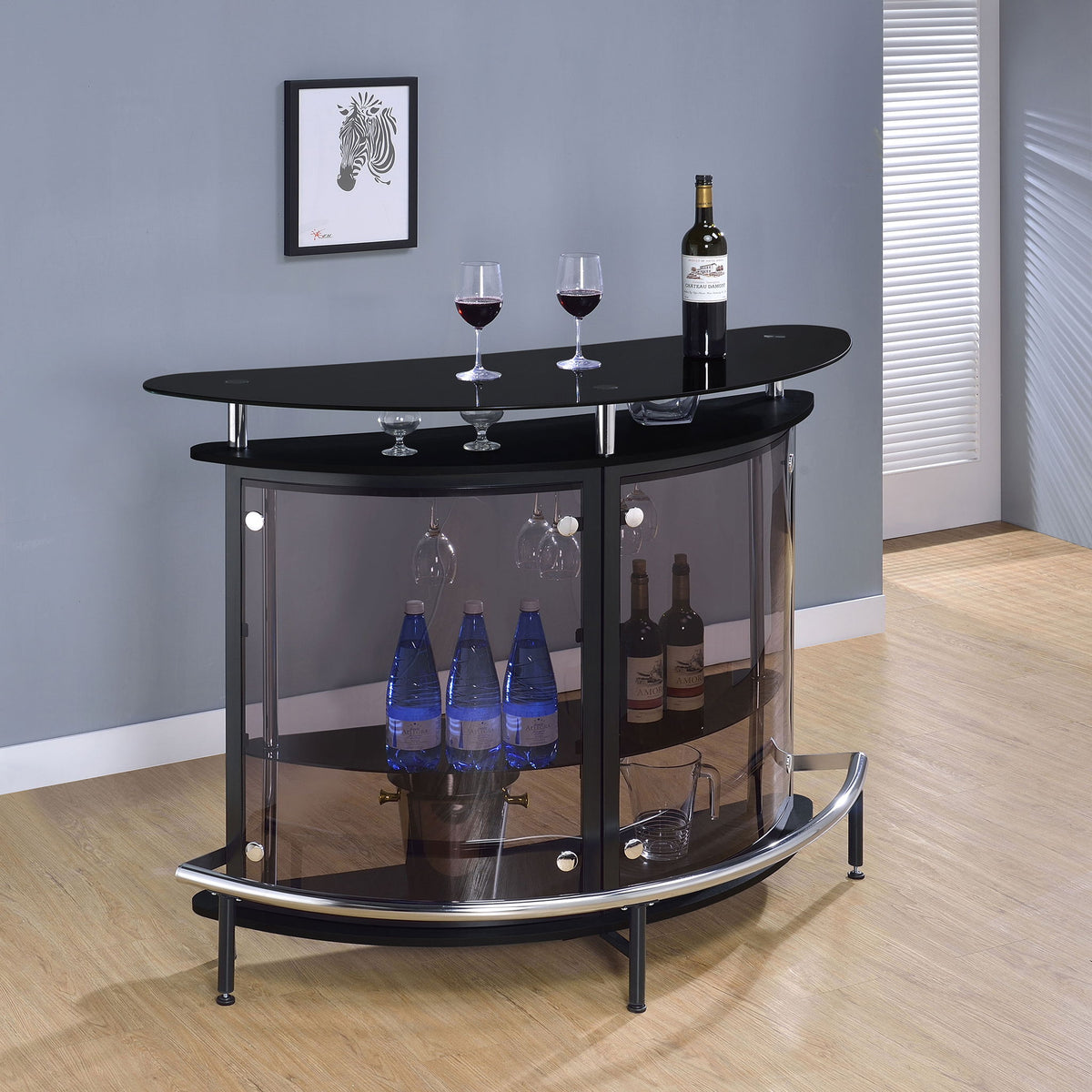 Strick & Bolton - Freestanding Glass Top Home Bar Wine Cabinet With Panels - Black