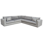 Envy 3PC Sectional in Platinum Grey Velvet with Tufted Outside Detail and Silver Metal Trim