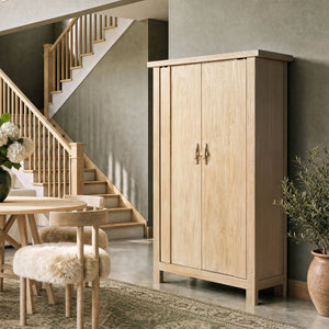 Jennifer Taylor Home Fable 2-door storage cabinet in light natural brown wood with sleek modern design.