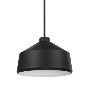 Uttermost Holgate 1-light black pendant light with a sleek, modern design hanging from a ceiling fixture.