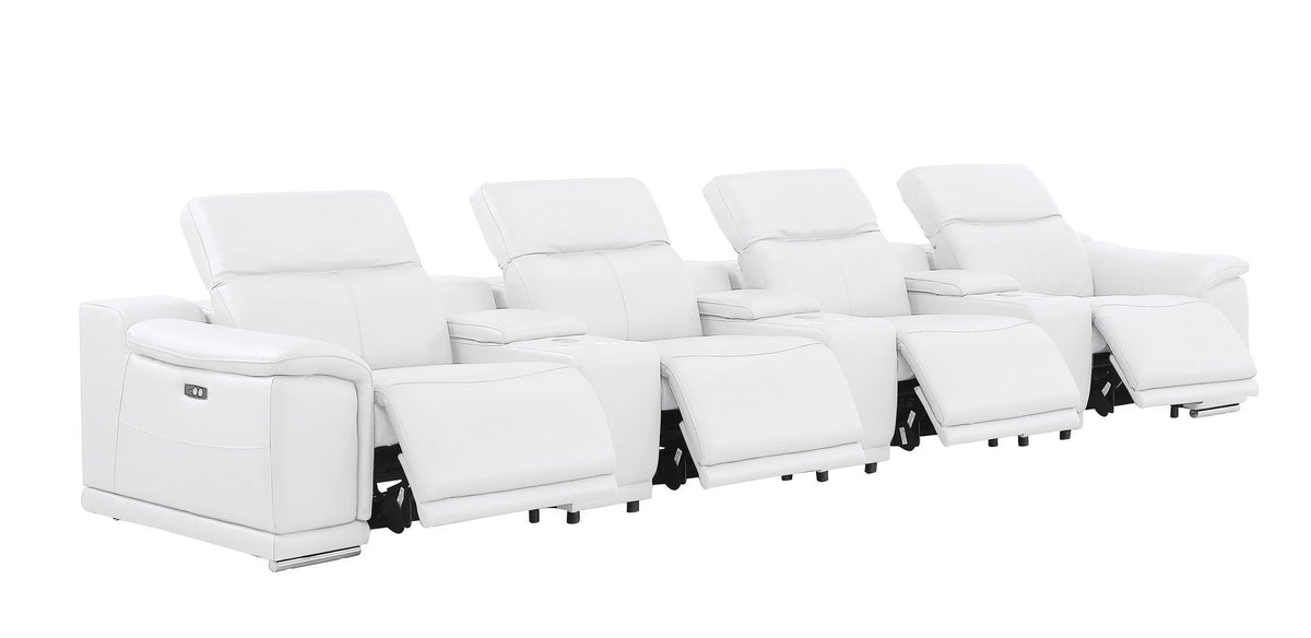 2679 - Genuine Leather Sofa With 4 Power Recliners, Power Headrests & 3 Storage Consoles