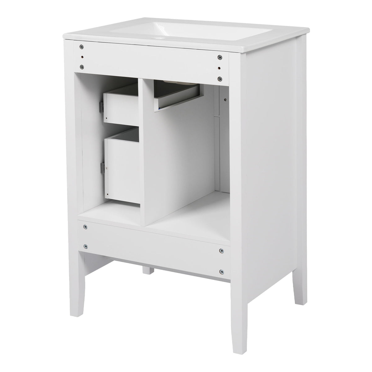 Freestanding Bathroom Vanity With Sink, Soft Closing Cabinet And Drawers - White