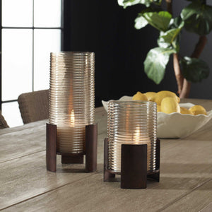 Fluted Fire - Cylinder Candleholders (Set of 2) - Bronze