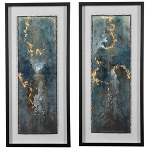Set of 2 framed abstract prints featuring shimmering blue agate designs by Uttermost, perfect for modern wall decor.