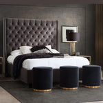 Park Avenue Queen Tufted Bed with Vintage Wing in Smoke Grey Velvet
