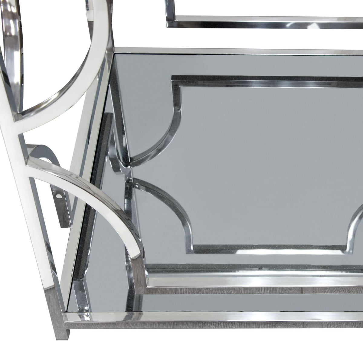 Avalon End Table with Clear Glass Top, Mirrored Shelf & Stainless Steel Frame by Diamond Sofa