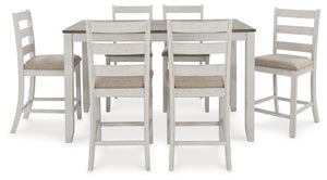 Skempton - Counter Height Dining Table and Bar Stools (Set of 7) - White / Light Brown - R&R Furniture Gallery (Fountain Valley, CA)