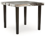 Jesina square dining room counter table by Signature Design by Ashley, dark brown wood with beige accents, shown in a modern kitchen setting.