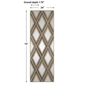 Light brown geometric argyle pattern wall mirror by Uttermost featuring a stylish, modern design with a sleek frame.