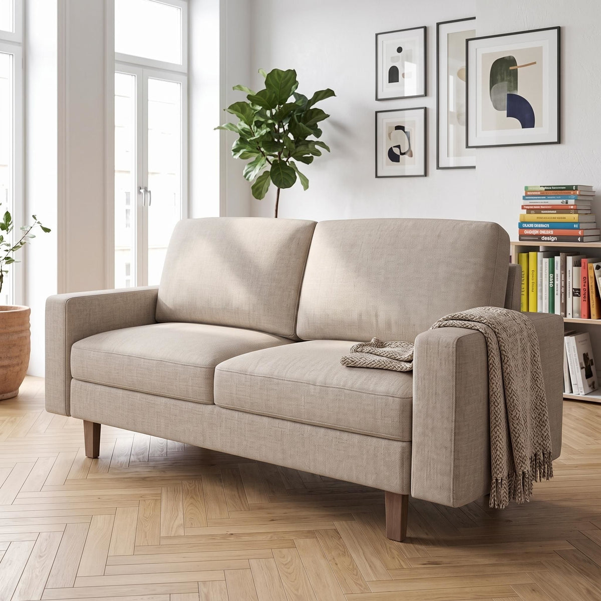 US Pride loveseat sofa, 2-seat stationary couch with removable cushions, ideal for modern living room seating.