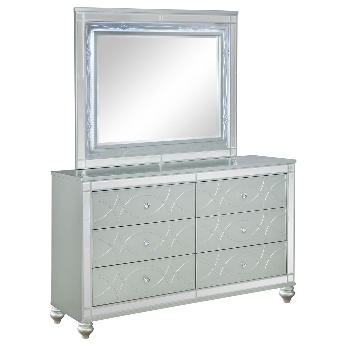 Arabesque - 6 Drawer Dresser With Mirror - Silver