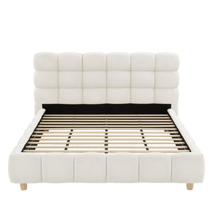 Pula - Queen Platform Bed With Upholstered Headboard, Slat Support, No Box Spring Needed - Ivory
