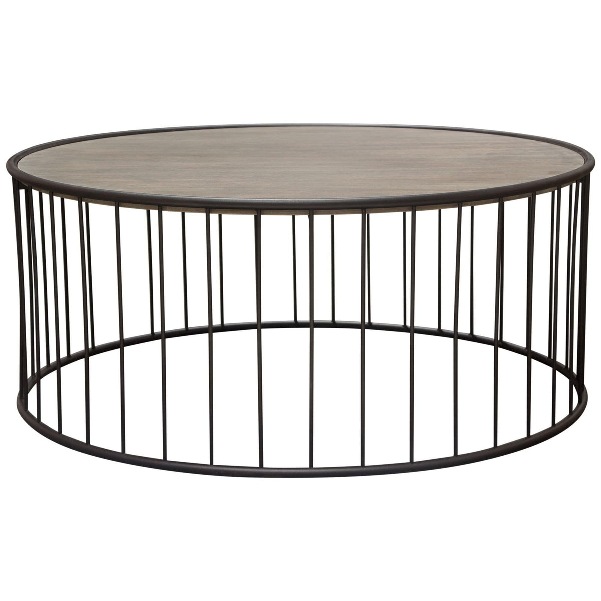 Gibson 38" Round Cocktail Table with Grey Oak Finished Top and Metal Base by Diamond Sofa