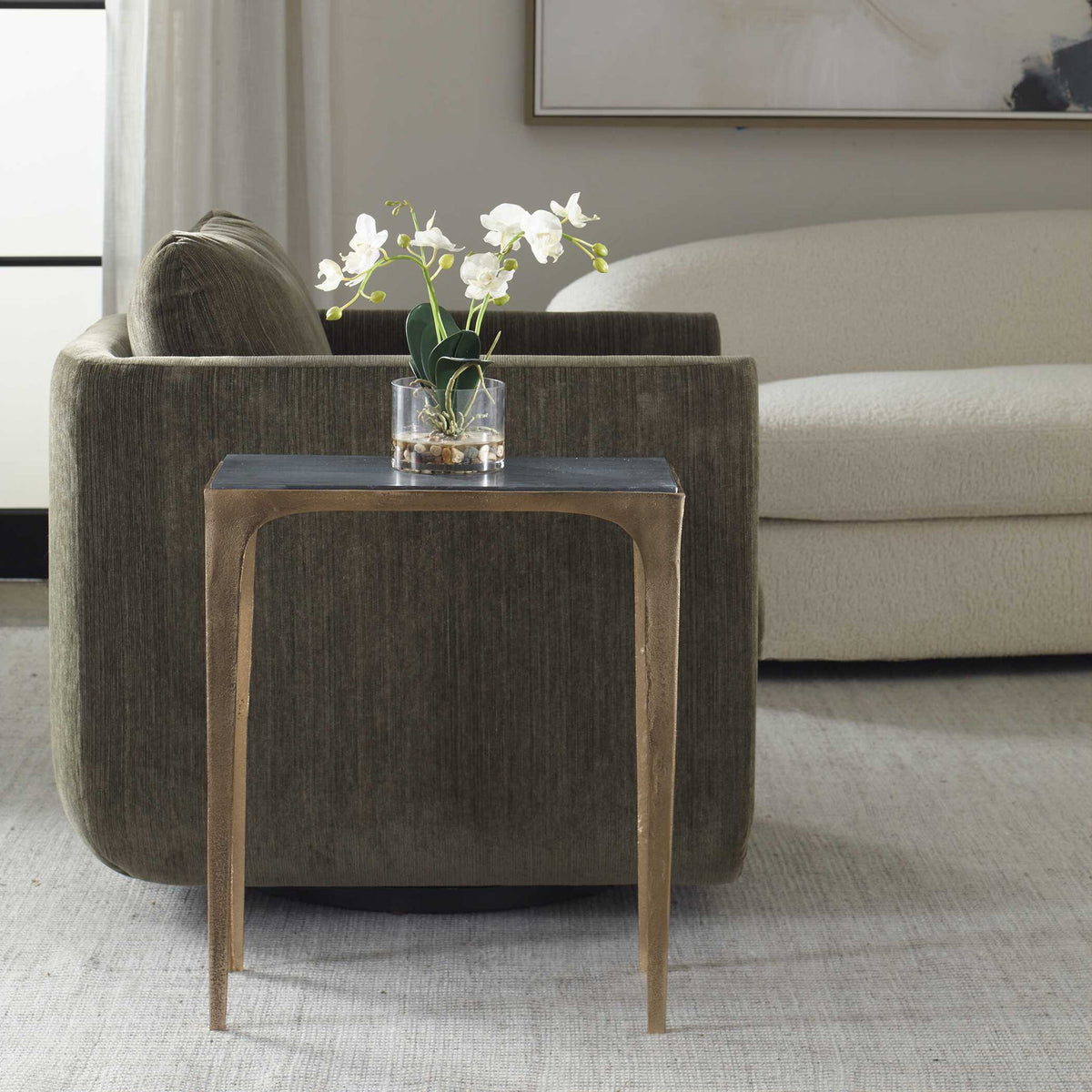 Accent Table - Warm Antique Brass / Black