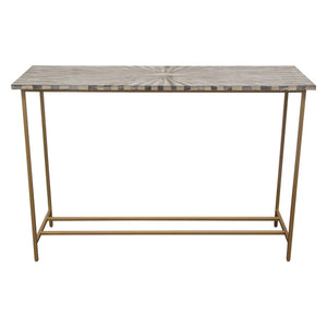 Prisma Console Table w/ Dyed Bone Inlay Sunburst Top & Brass Legs by Diamond Sofa