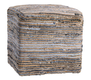 Assam - Ottoman - Denim Blue And Natural Jute