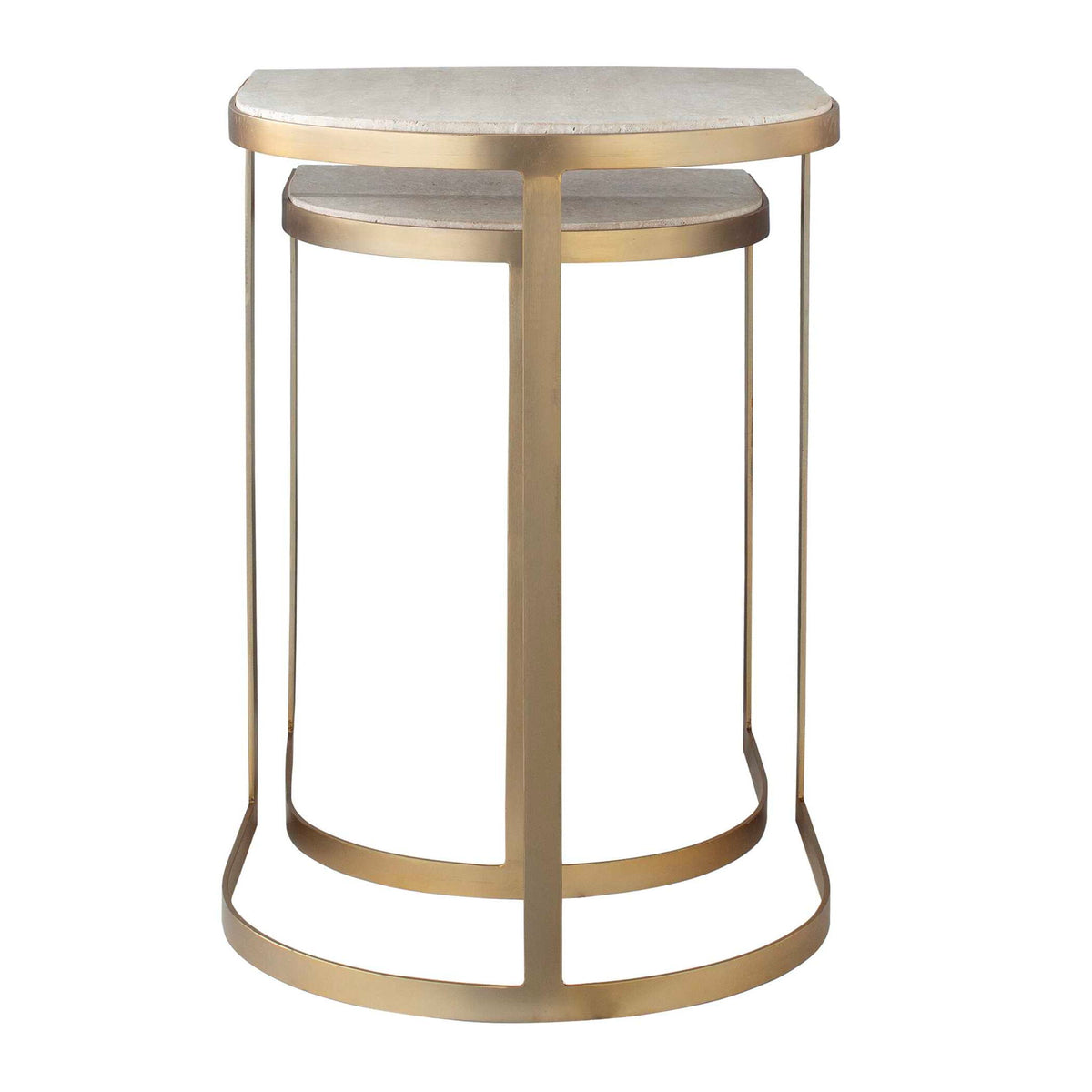 Lindon - Travertine Nesting Tables Set - Gold / White