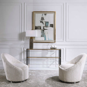 Uttermost Crue Fabric Swivel Chair with plush upholstery and modern design, showcasing a comfortable, stylish seating option.