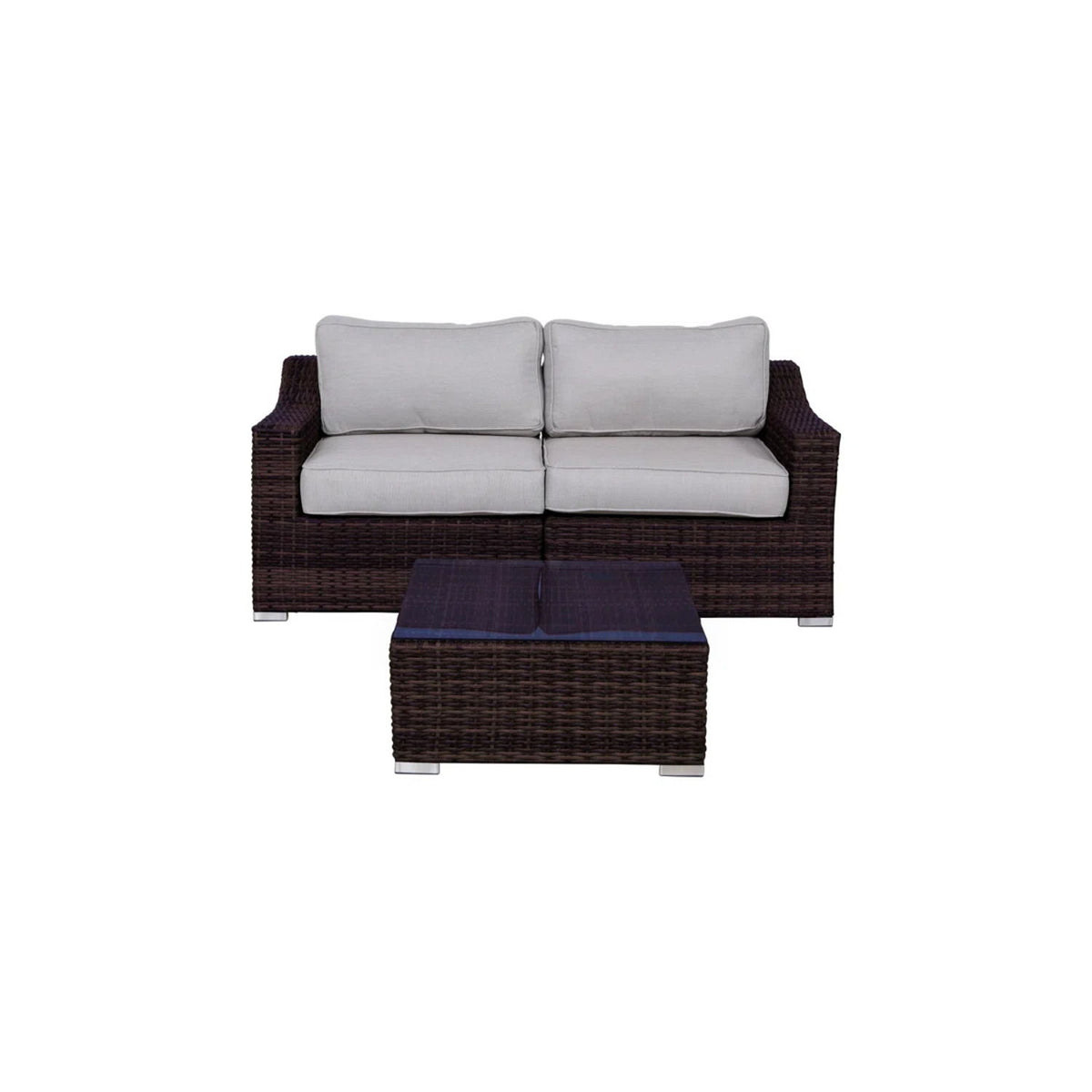 Wicker 2 Person Conversation Set, Durable Outdoor Seating With Cushions Mix - Brown Mix
