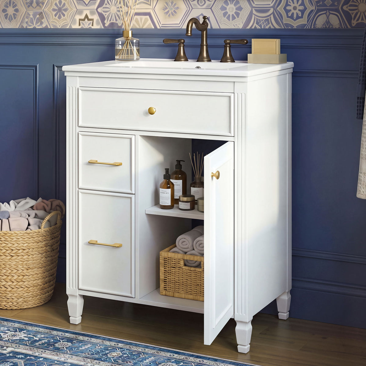 Freestanding Bathroom Vanity With Sink, Soft Close Door, Tip Out Drawer