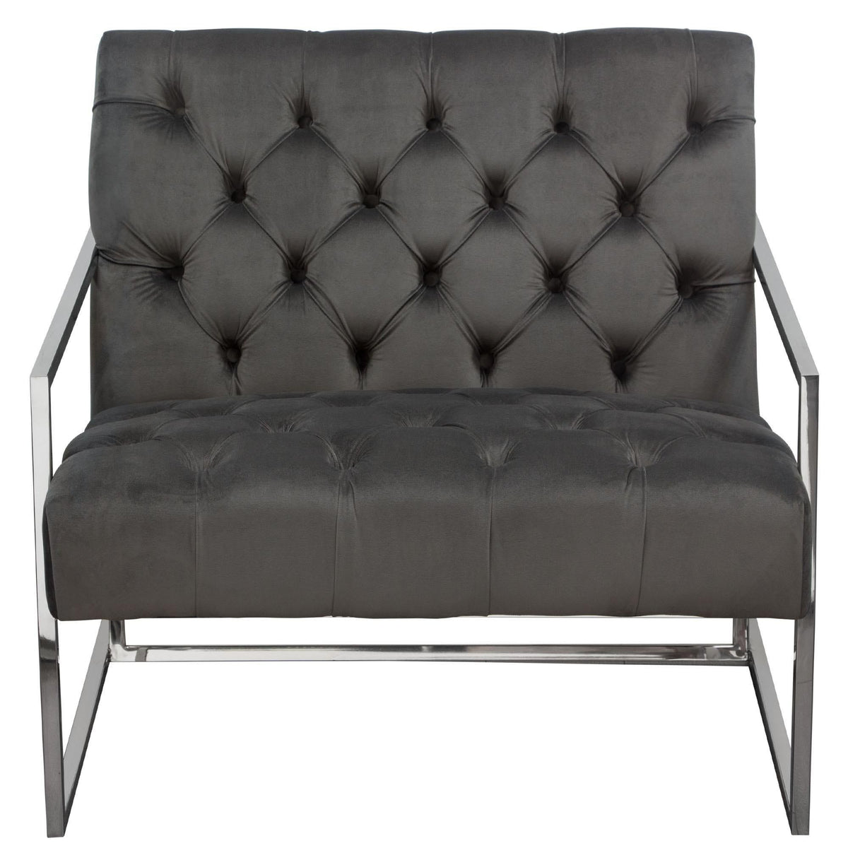 Luxe Accent Chair in Dusk Grey Tufted Velvet Fabric with Polished Stainless Steel Frame by Diamond Sofa