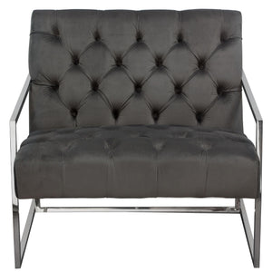 Luxe Accent Chair in Dusk Grey Tufted Velvet Fabric with Polished Stainless Steel Frame by Diamond Sofa