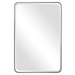 Uttermost Aramis silver wall mirror with a sleek rectangular frame hanging on a modern wall.
